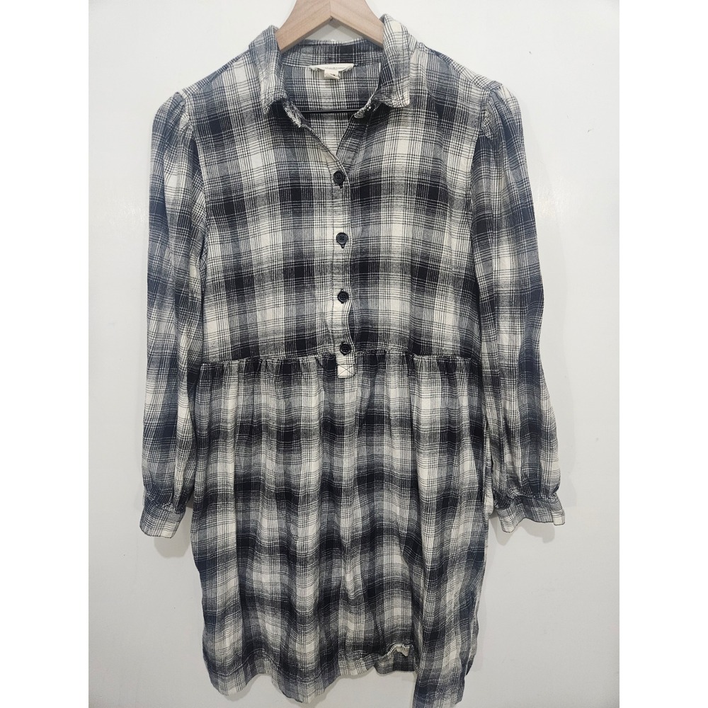 BeachLunchLounge Plaid Babydoll Shirt Dress M Cotton Cottagecore Grunge